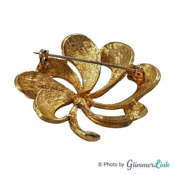 Vintage Large Textured Flower Gold Tone Brooch - Picture 4 of 7
